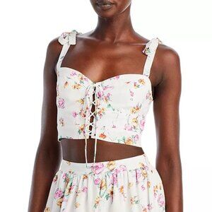 WAYF Seanna Floral Print Crop Top S Ivory Floral